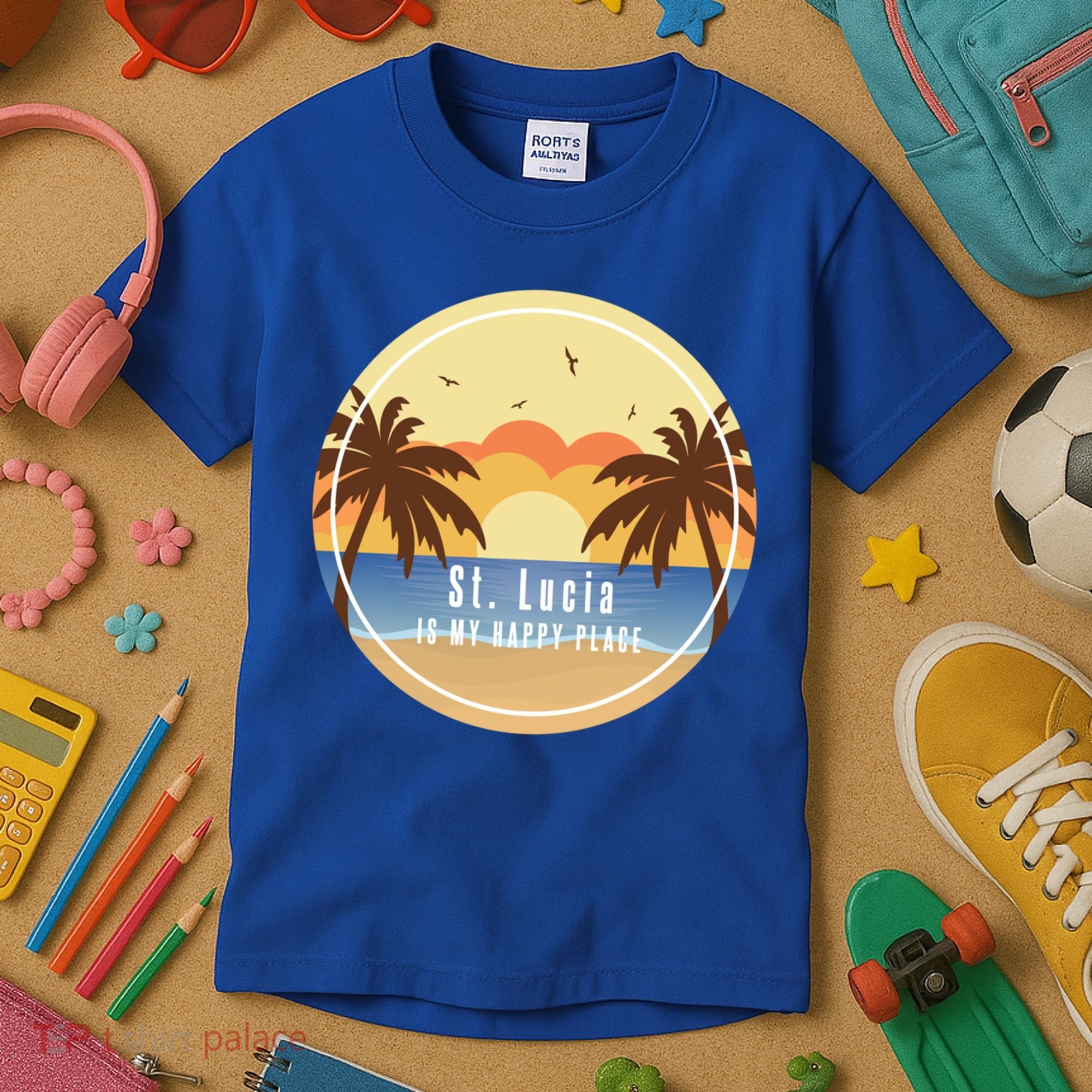 St Lucia Is My Happy Place Fun Beach Vacation Palm Trees Su Meaningful Gift Kids T-Shirt