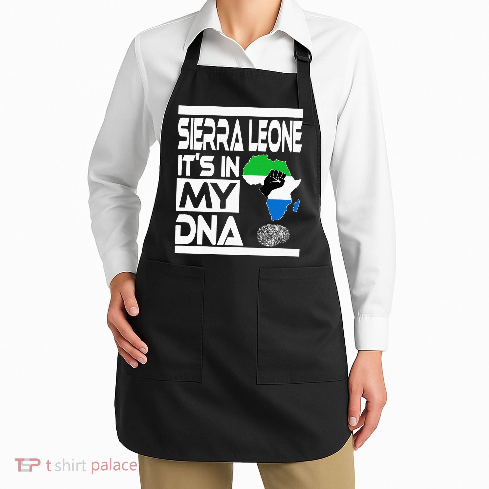 Sierra Leone Its In My DNA With Flag Africa Map Raised Fist Apron
