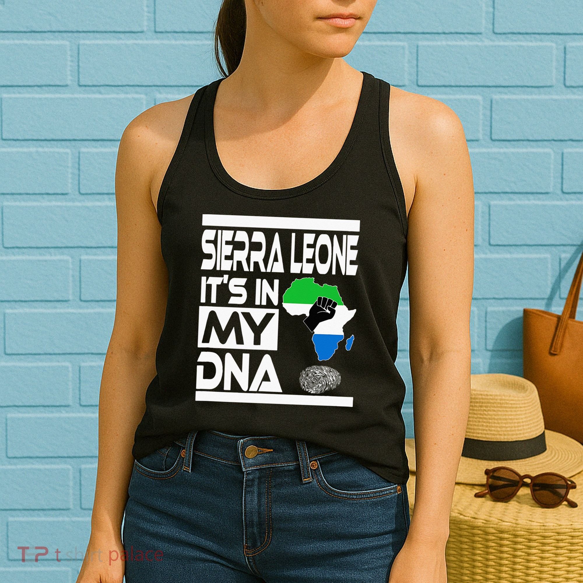 Sierra Leone Its In My DNA With Flag Africa Map Raised Fist Women's Tank Top