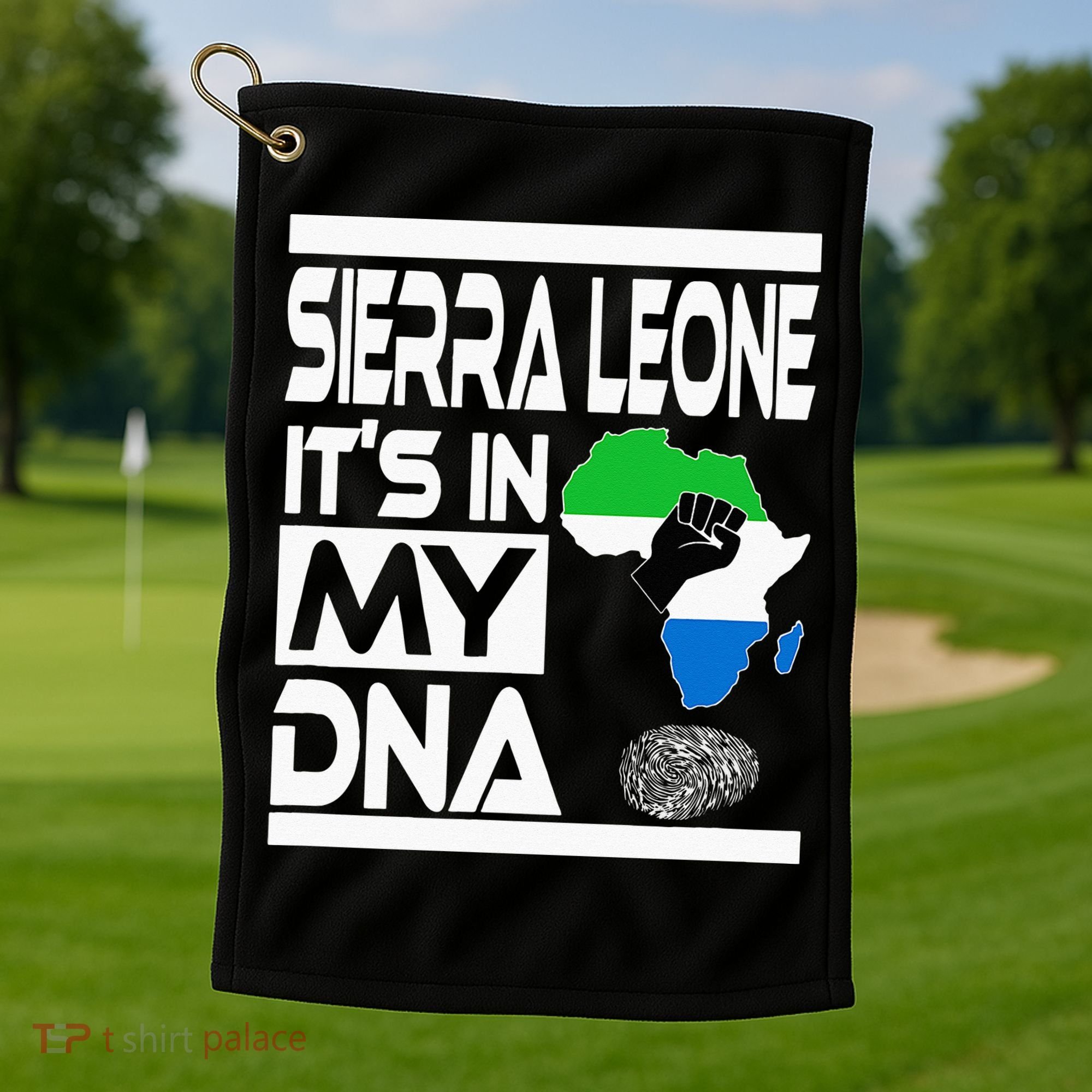 Sierra Leone Its In My DNA With Flag Africa Map Raised Fist Golf Towel