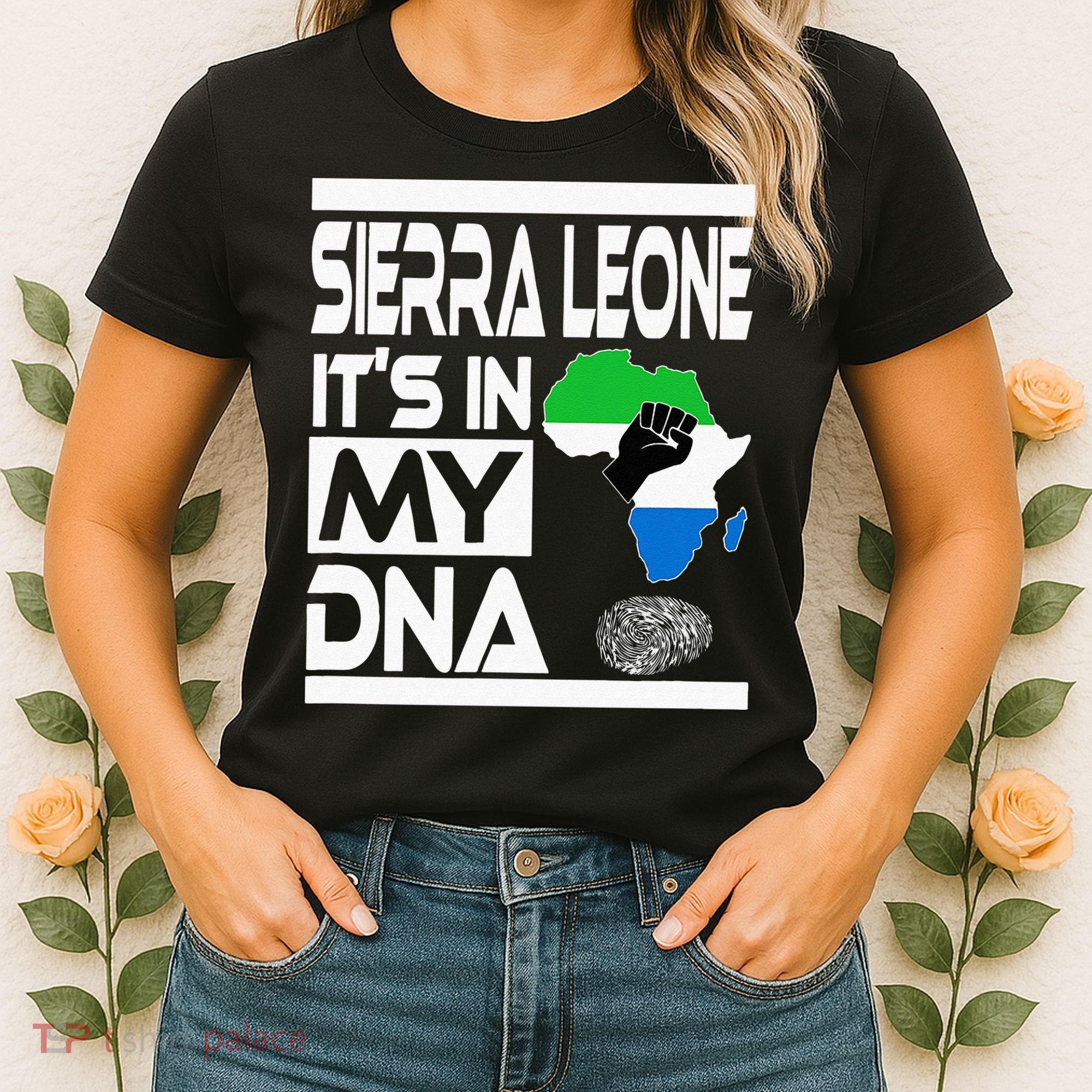 Sierra Leone Its In My DNA With Flag Africa Map Raised Fist Women's T-Shirt