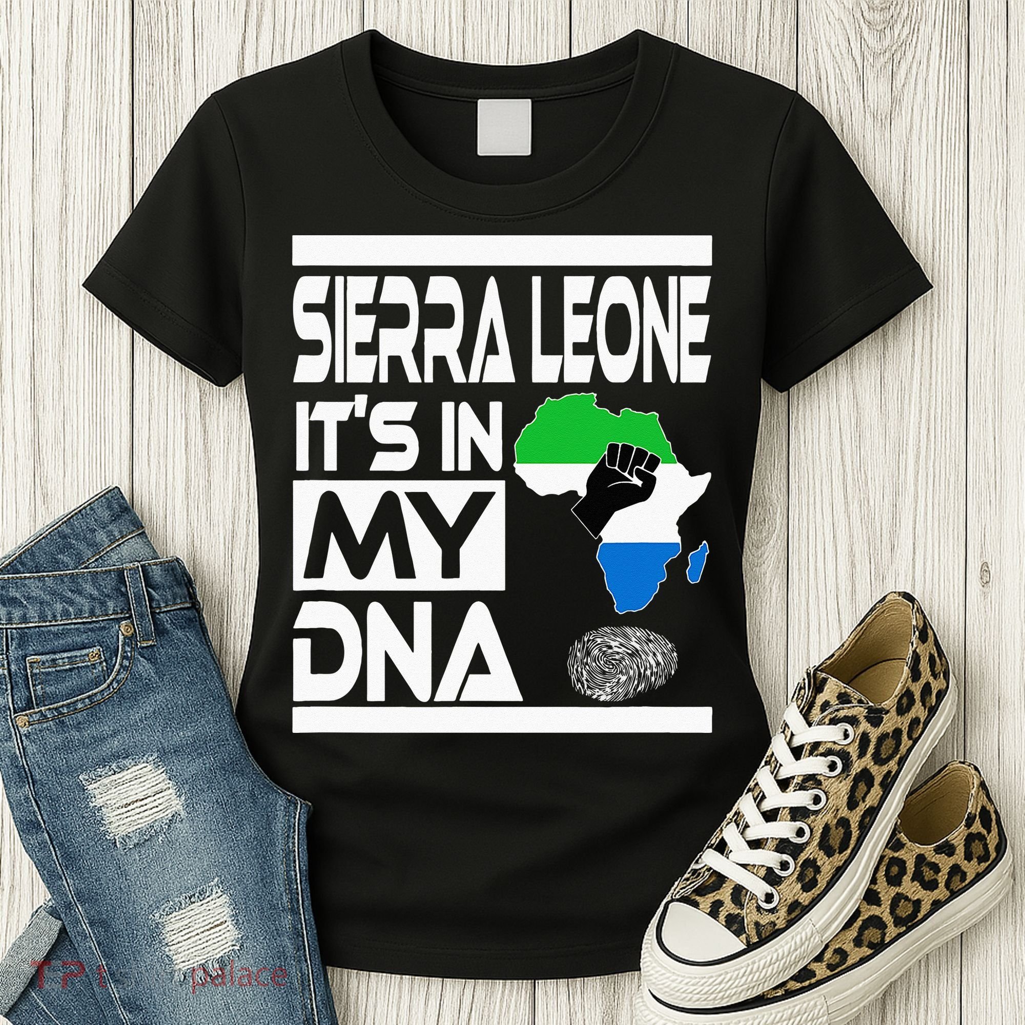 Sierra Leone Its In My DNA With Flag Africa Map Raised Fist Women's T-Shirt
