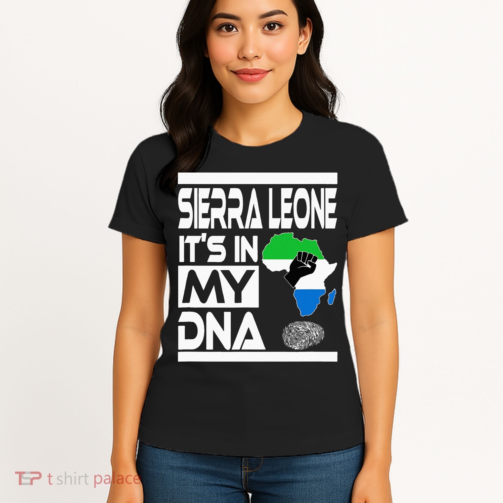 Sierra Leone Its In My DNA With Flag Africa Map Raised Fist Women's T-Shirt