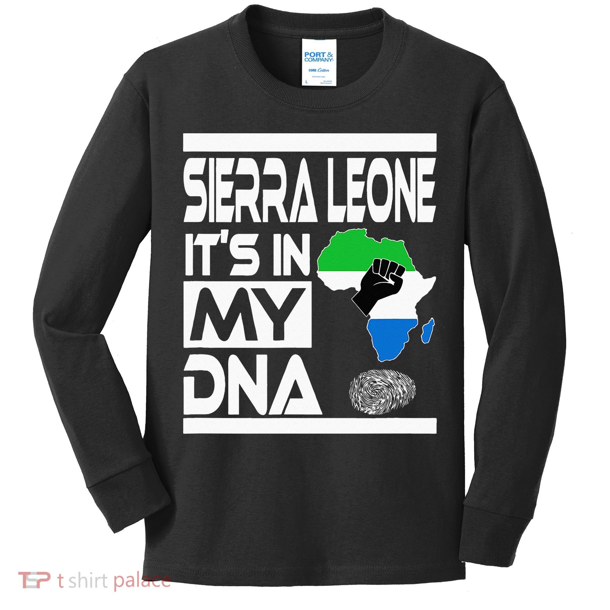 Sierra Leone Its In My DNA With Flag Africa Map Raised Fist Kids Long Sleeve Shirt