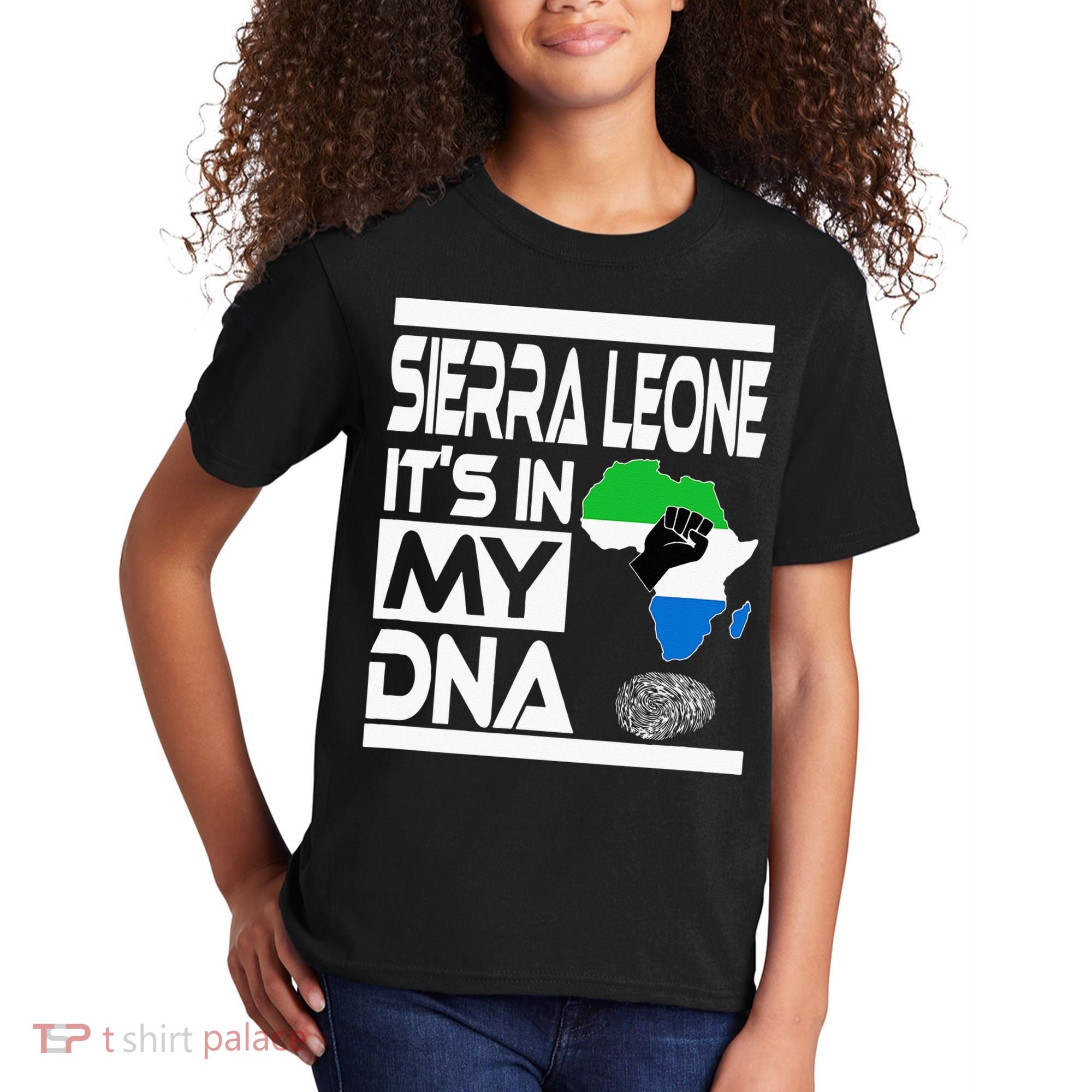 Sierra Leone Its In My DNA With Flag Africa Map Raised Fist Kids T-Shirt