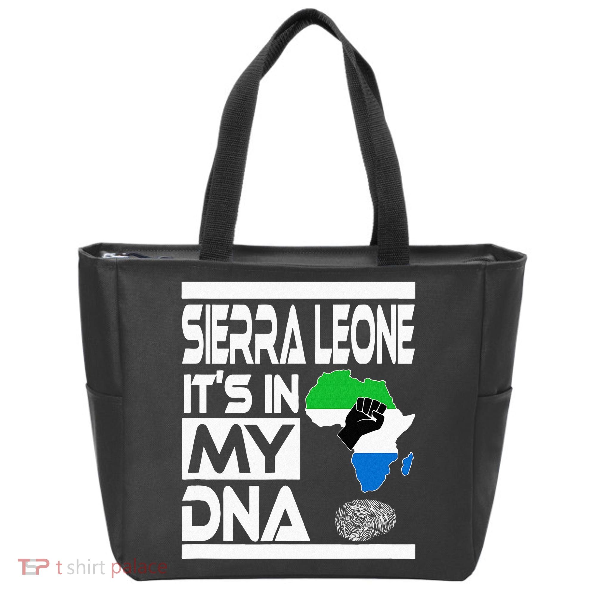 Sierra Leone Its In My DNA With Flag Africa Map Raised Fist Tote Bag