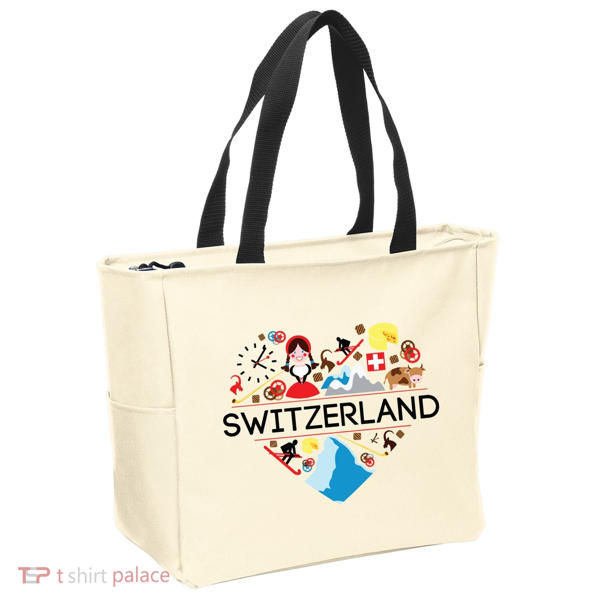 Switzerland Love Illustrated Swiss Symbol Alpine Tote Bag