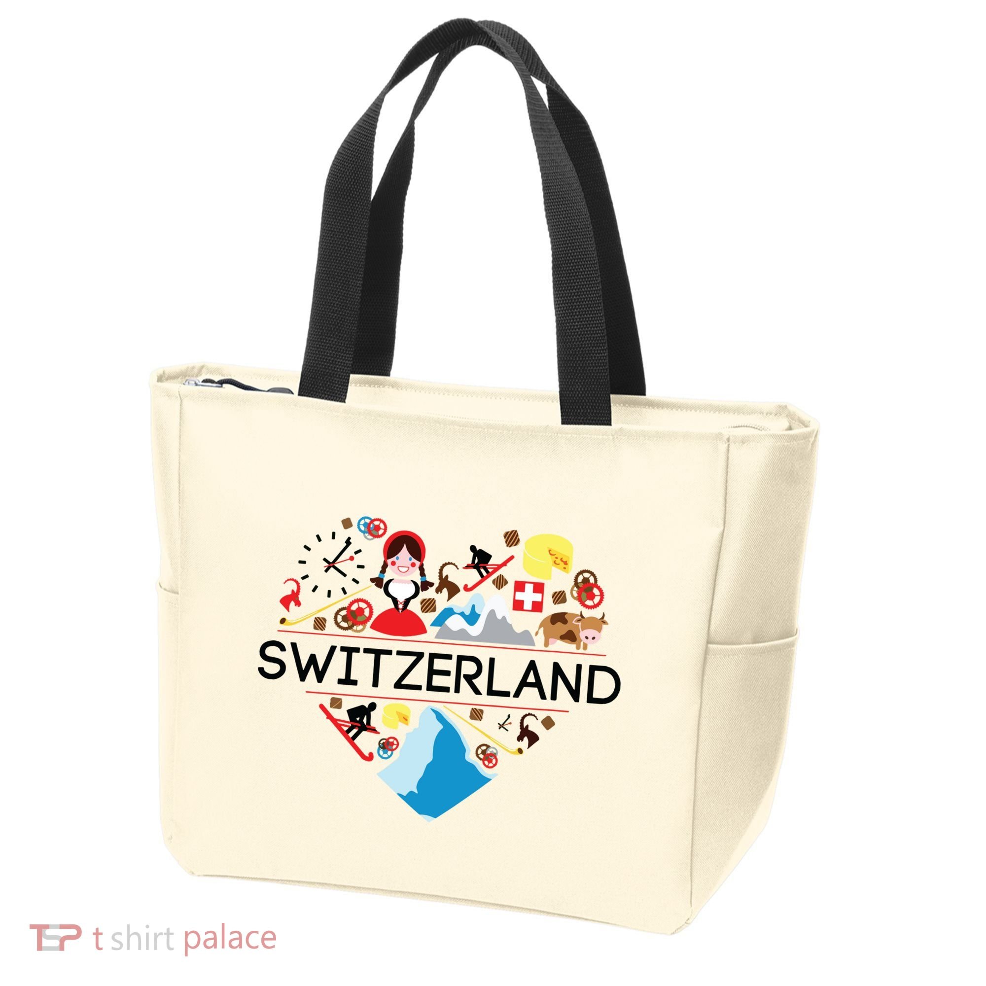 Switzerland Love Illustrated Swiss Symbol Alpine Tote Bag