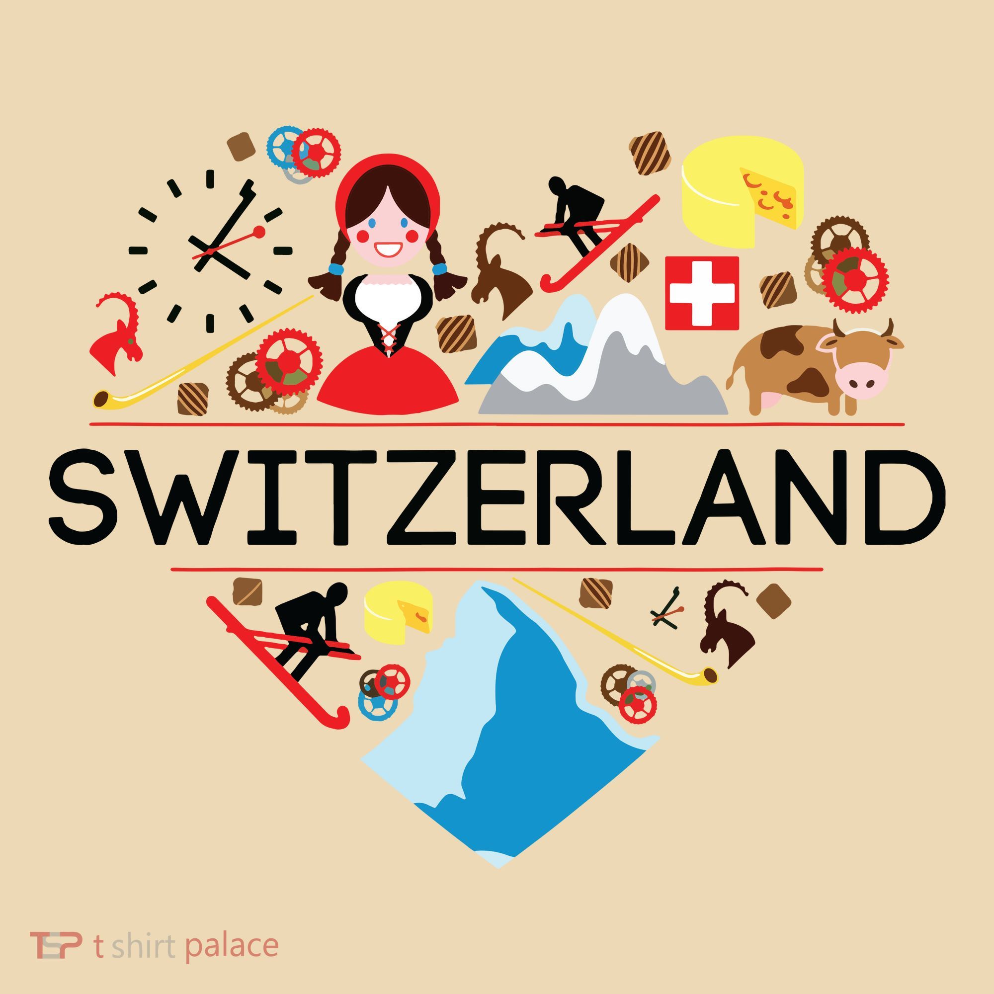Switzerland Love Illustrated Swiss Symbol Alpine Tote Bag