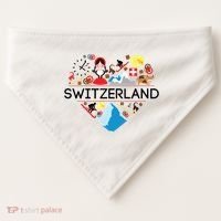 Switzerland Love Illustrated Swiss Symbol Alpine USA-Made Doggie Bandana thumb 0