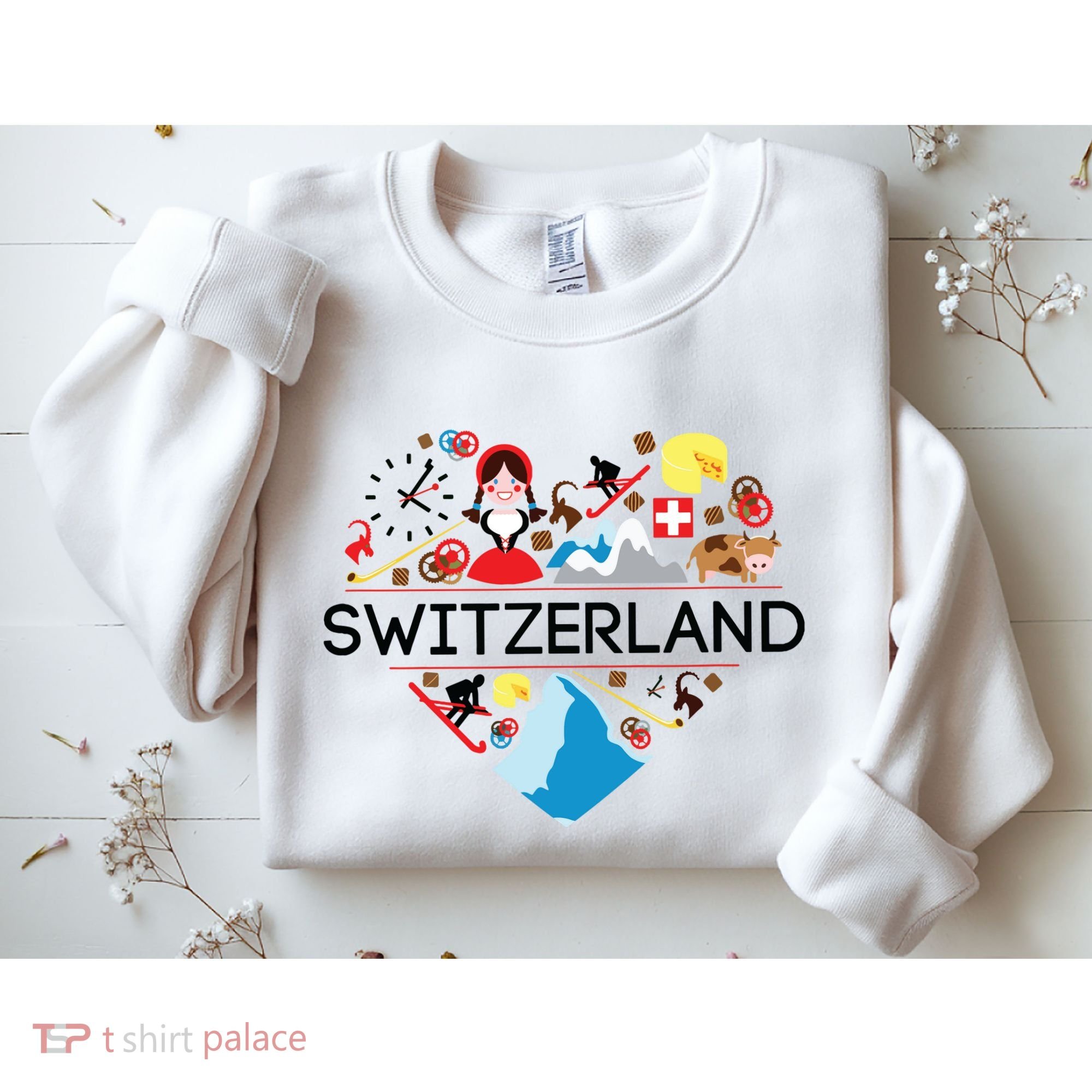 Switzerland Love Illustrated Swiss Symbol Alpine Sweatshirt