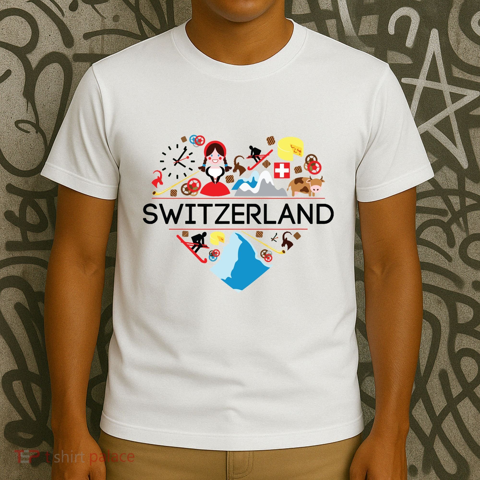 Switzerland Love Illustrated Swiss Symbol Alpine T-Shirt