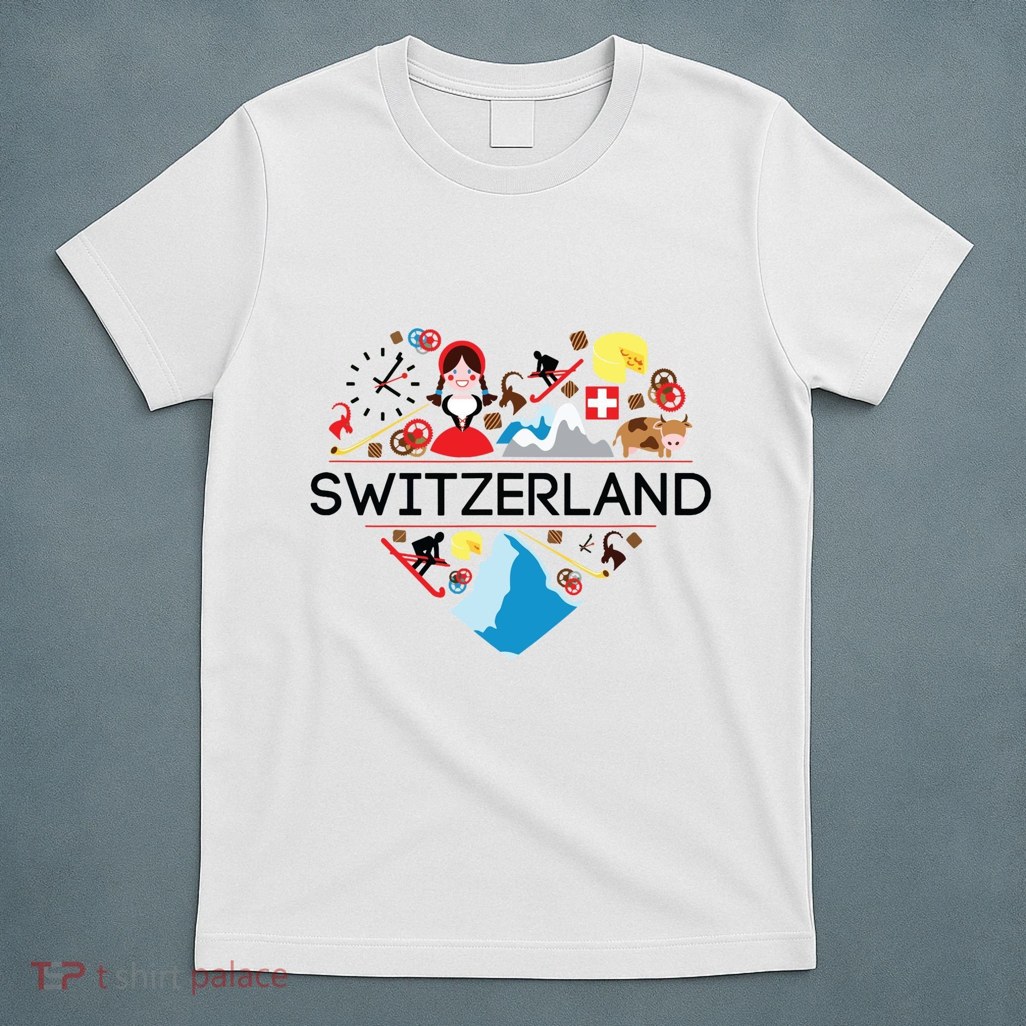 Switzerland Love Illustrated Swiss Symbol Alpine T-Shirt