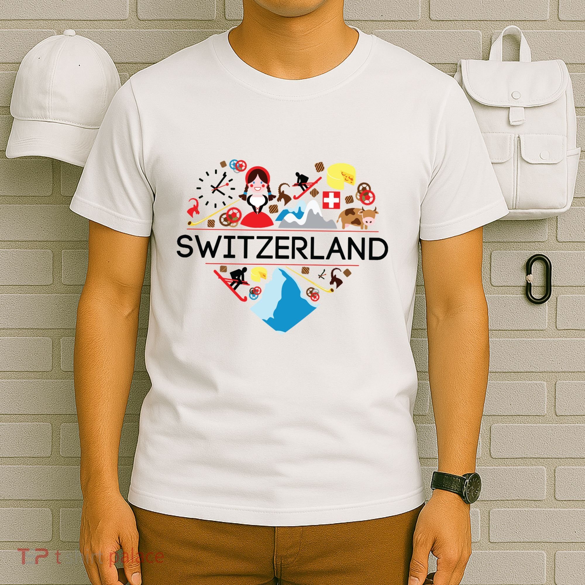 Switzerland Love Illustrated Swiss Symbol Alpine T-Shirt