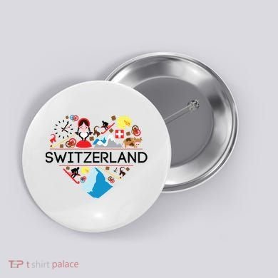 Switzerland Love Illustrated Swiss Symbol Alpine Button