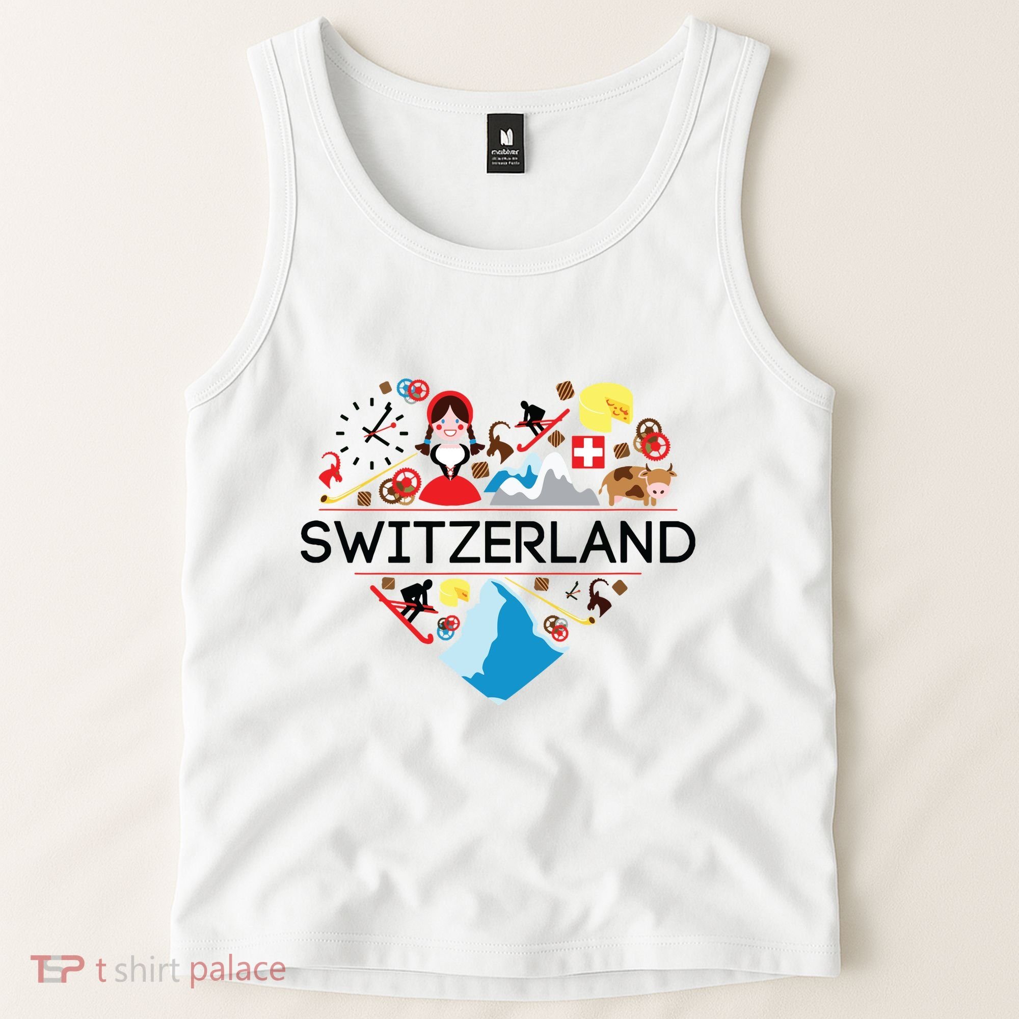 Switzerland Love Illustrated Swiss Symbol Alpine Tank Top