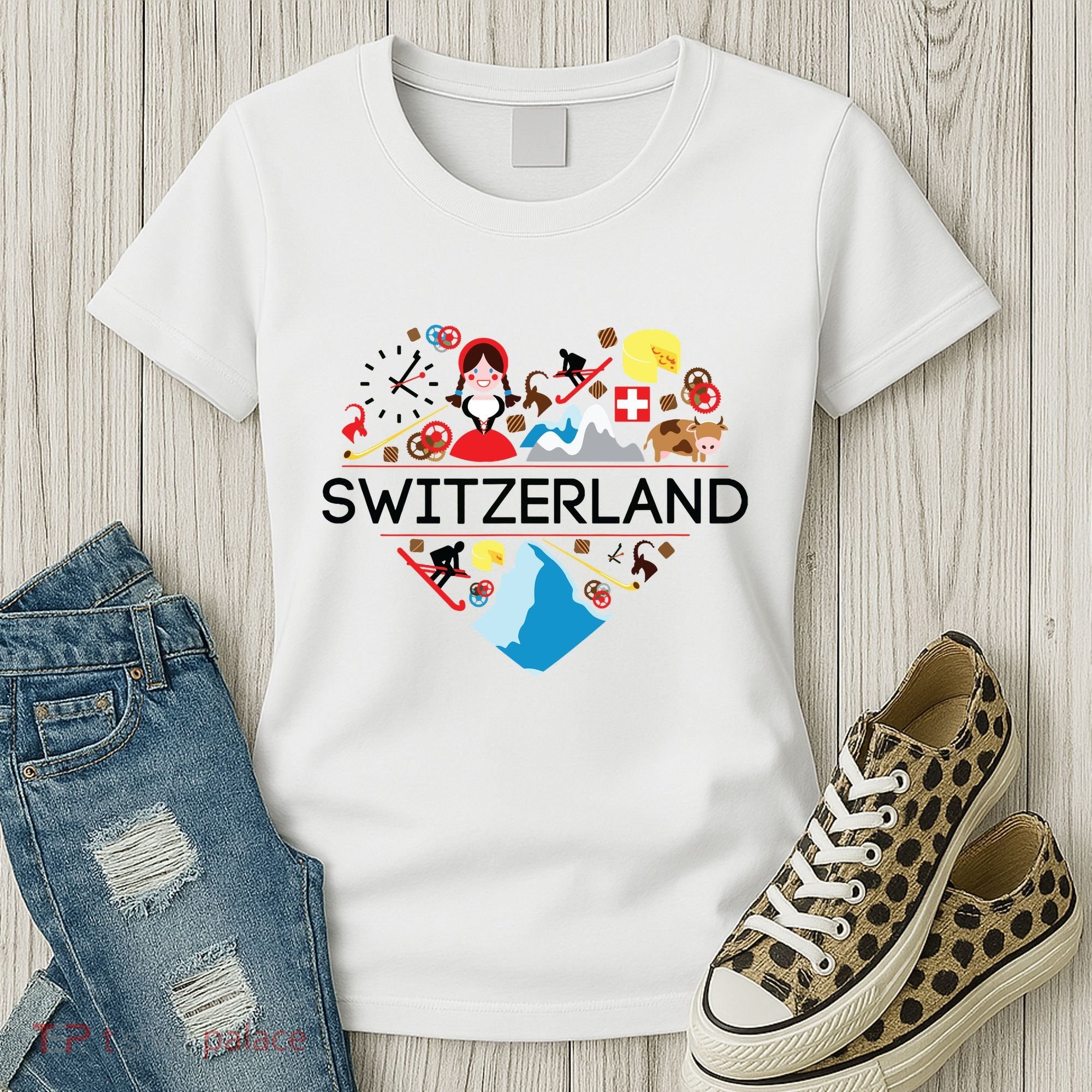 Switzerland Love Illustrated Swiss Symbol Alpine Women's T-Shirt