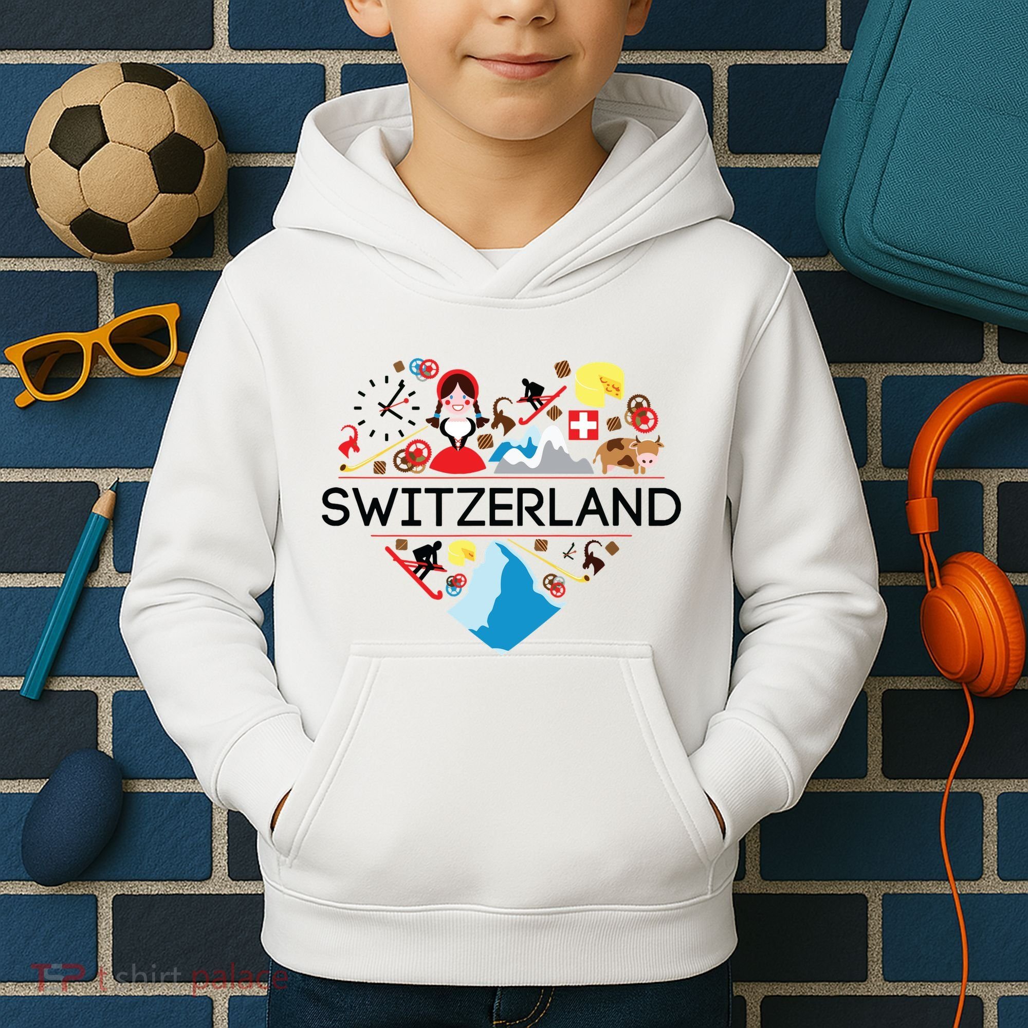 Switzerland Love Illustrated Swiss Symbol Alpine Kids Hoodie