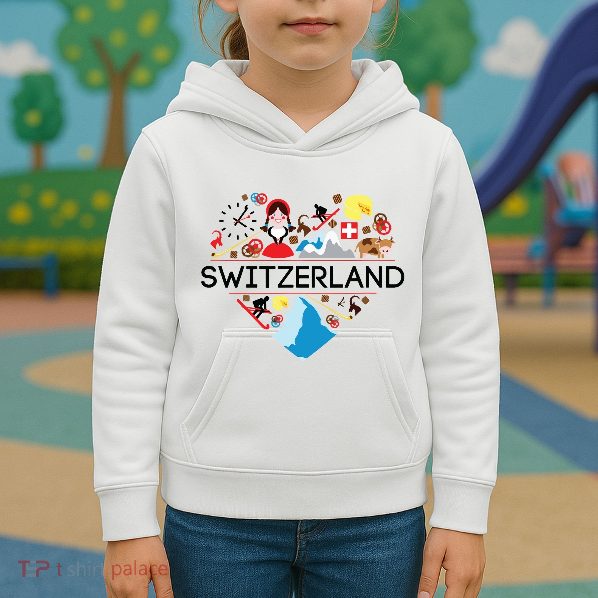 Switzerland Love Illustrated Swiss Symbol Alpine Kids Hoodie