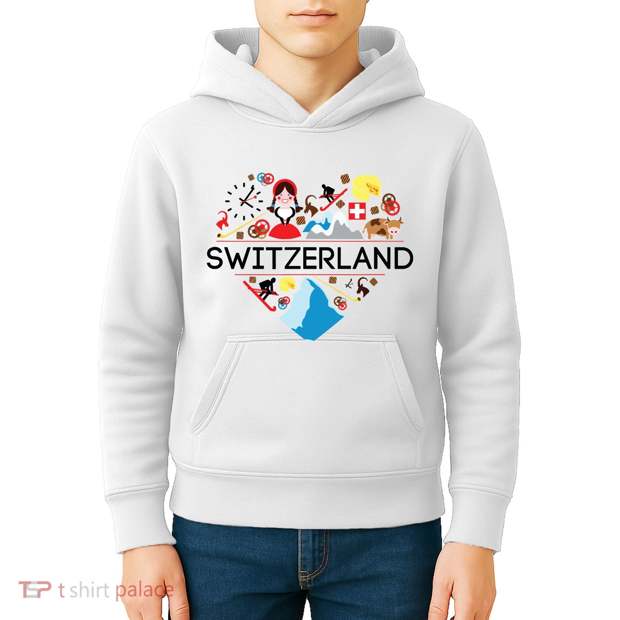 Switzerland Love Illustrated Swiss Symbol Alpine Kids Hoodie