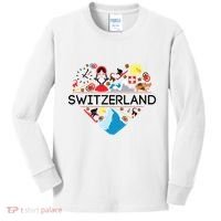 Switzerland Love Illustrated Swiss Symbol Alpine Kids Long Sleeve Shirt thumb 0