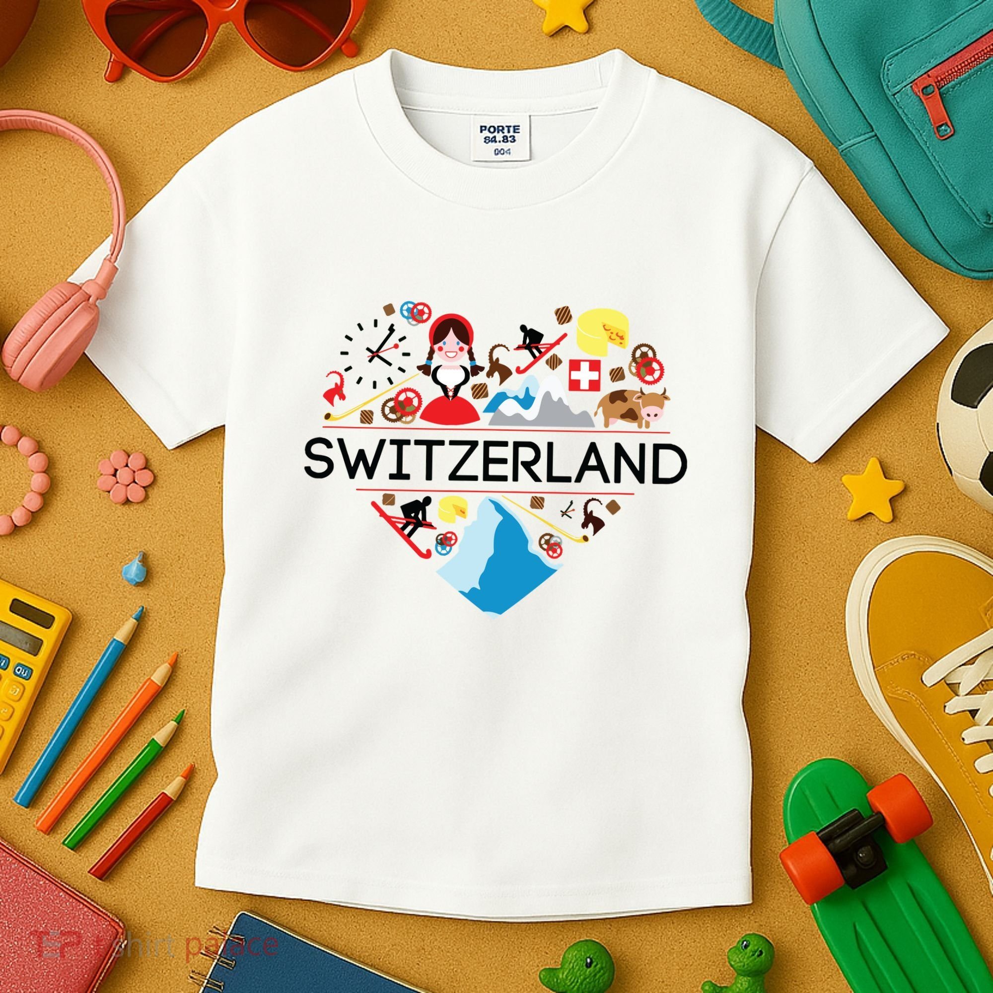 Switzerland Love Illustrated Swiss Symbol Alpine Kids T-Shirt