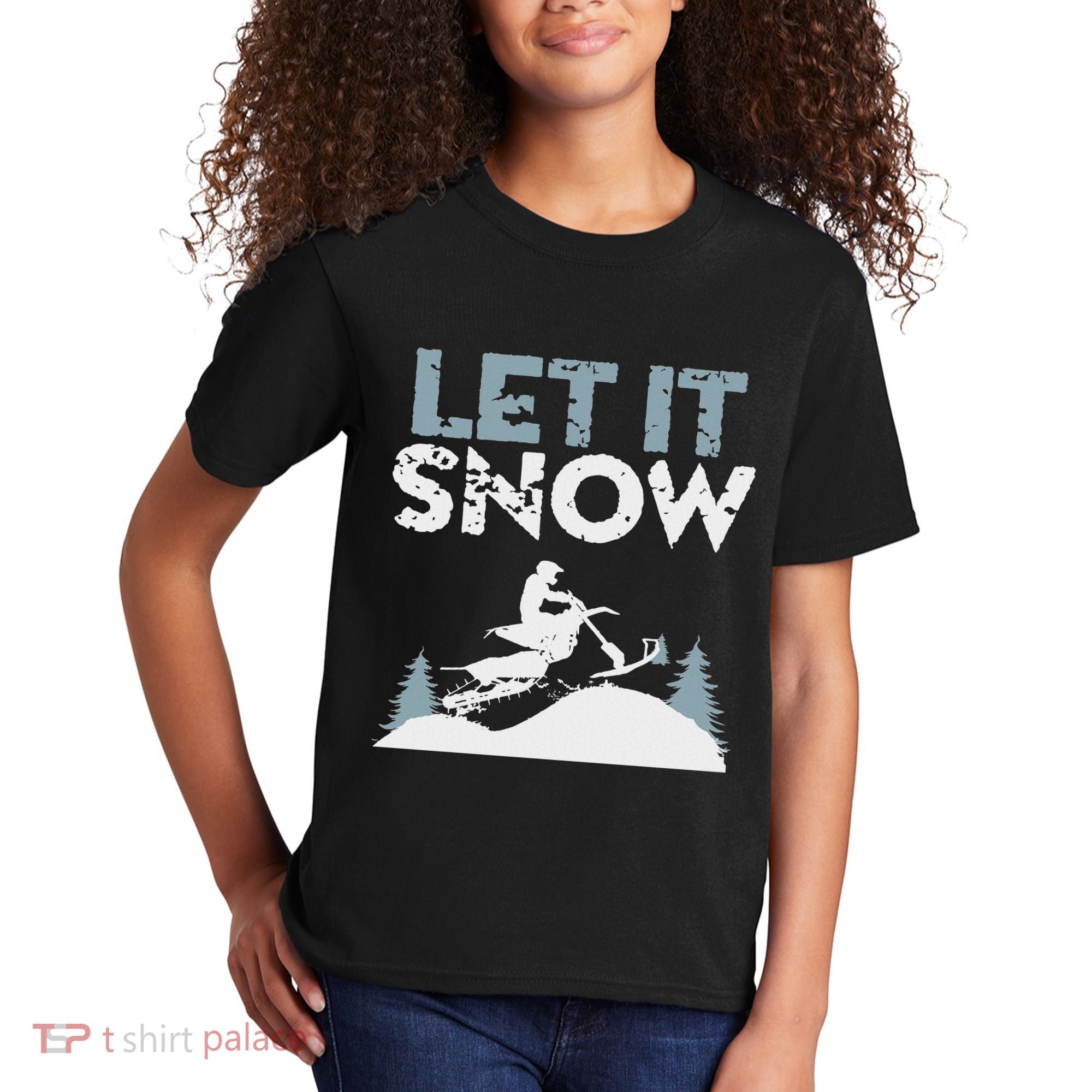 Snowbike Let It Snow Winter Mountain Adventure Kids T-Shirt