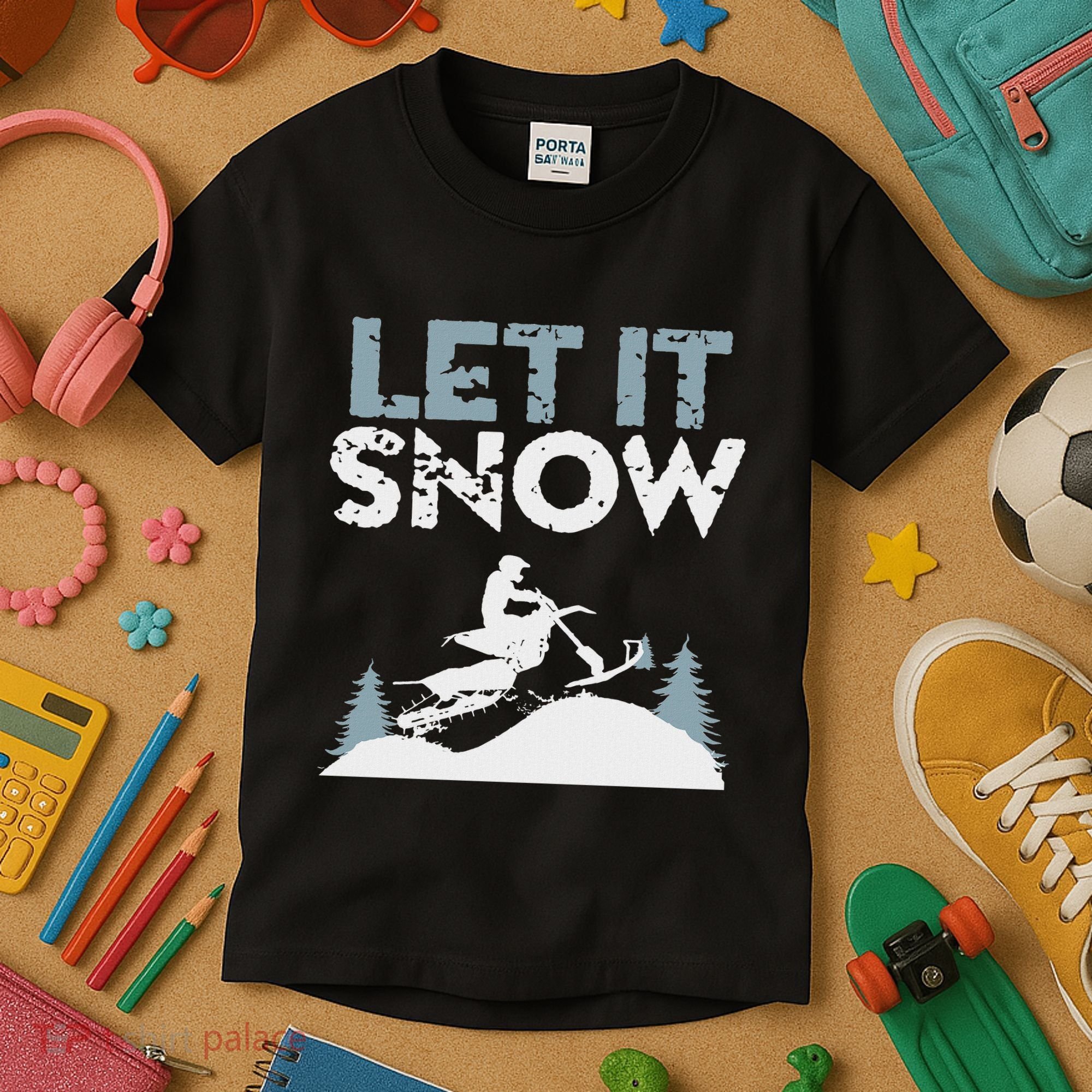 Snowbike Let It Snow Winter Mountain Adventure Kids T-Shirt