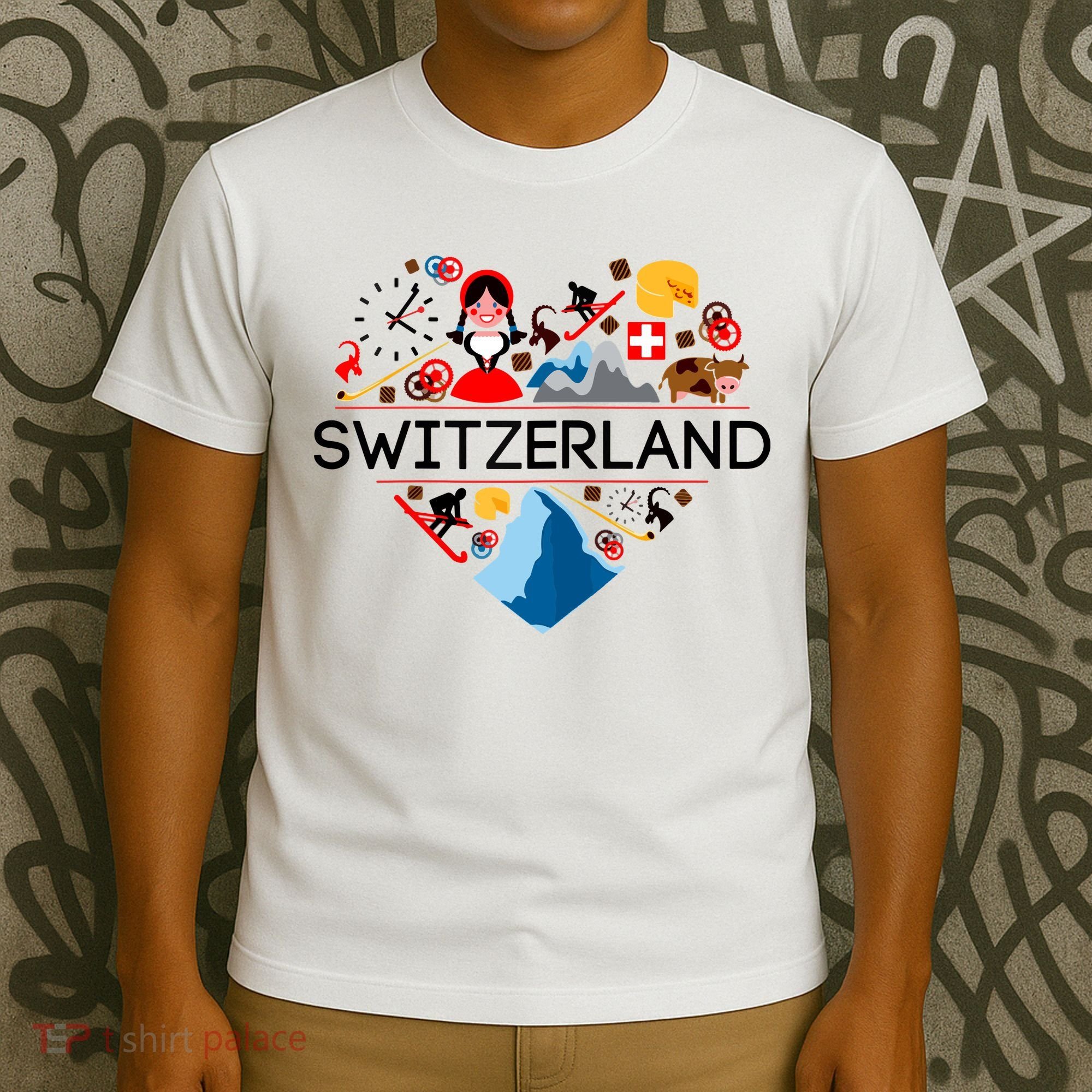 SWITZERLAND LOVE | | Illustrated Swiss Symbol, Alpine T-Shirt