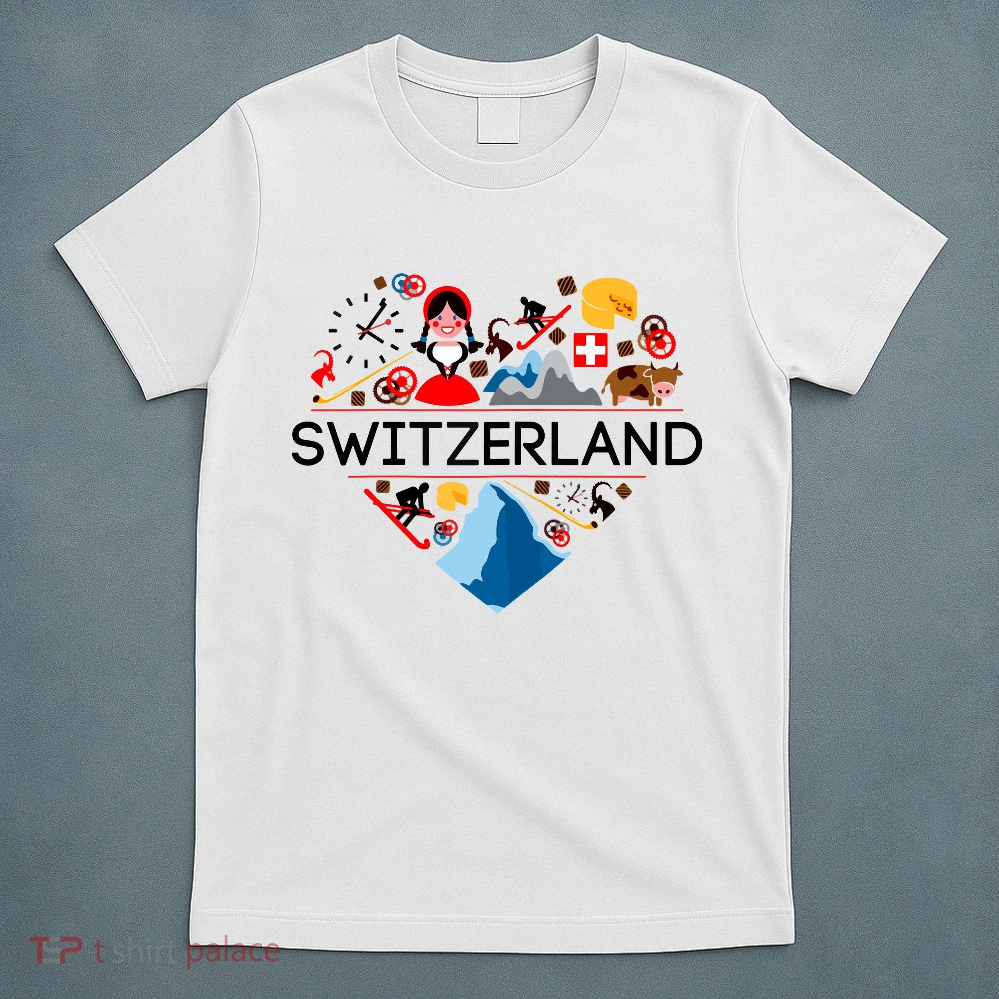 SWITZERLAND LOVE | | Illustrated Swiss Symbol, Alpine T-Shirt