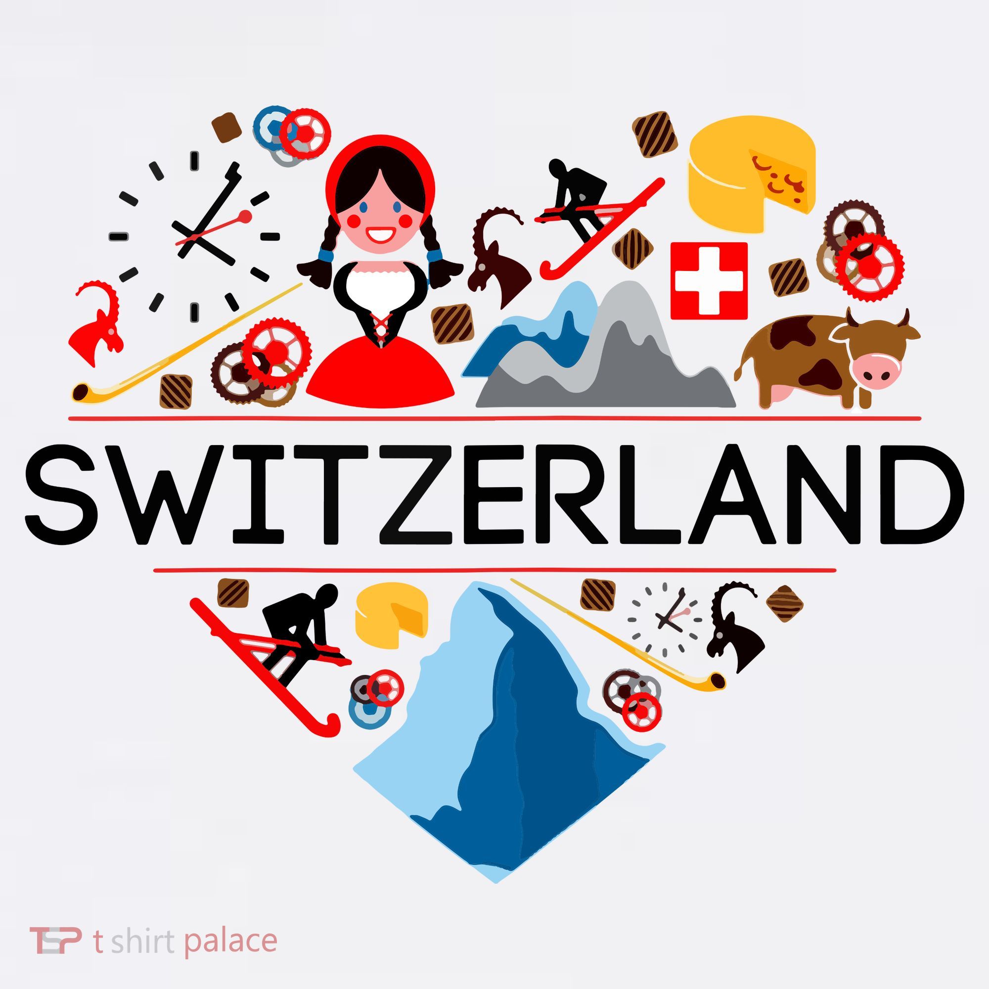 SWITZERLAND LOVE | | Illustrated Swiss Symbol, Alpine T-Shirt