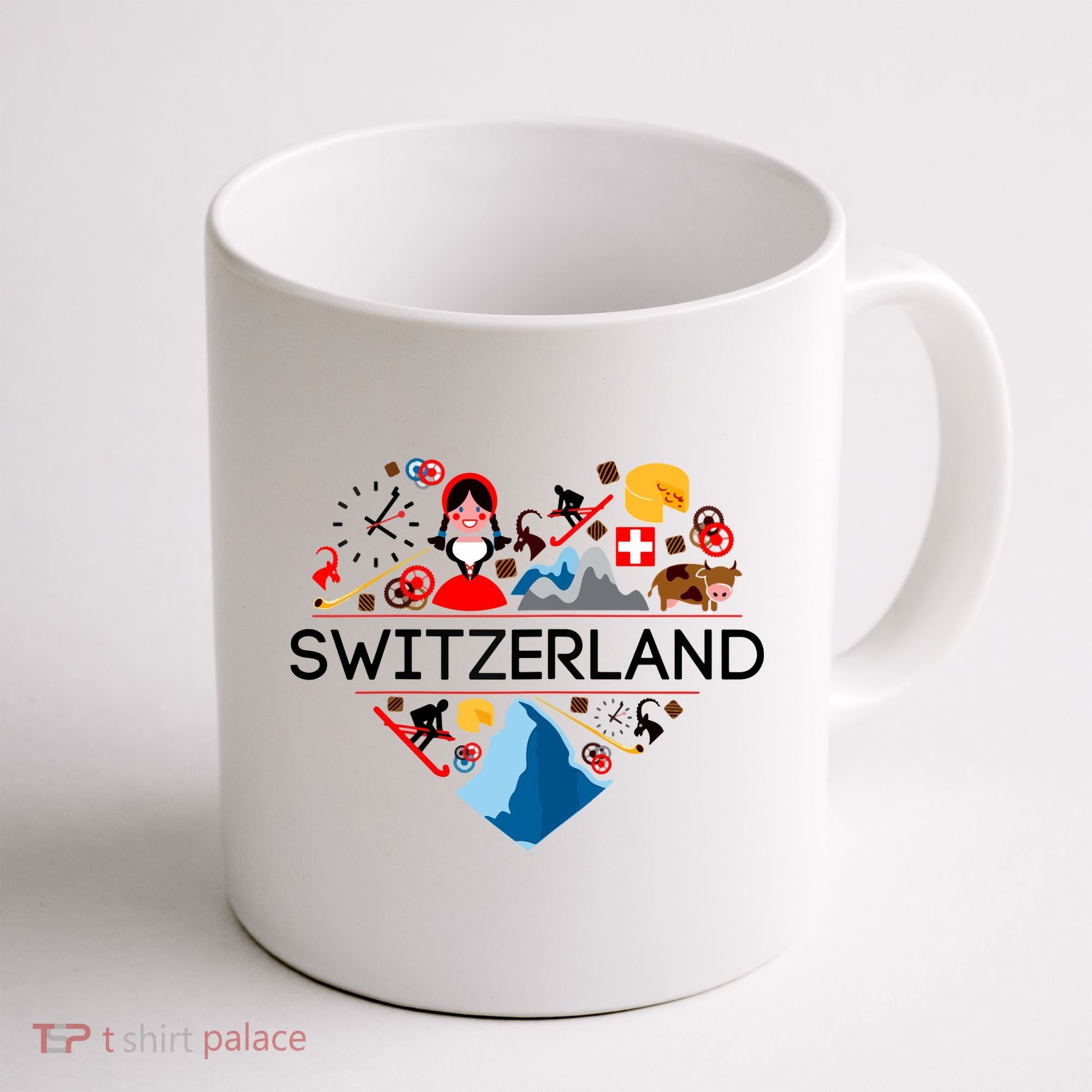 SWITZERLAND LOVE | | Illustrated Swiss Symbol, Alpine Coffee Mug