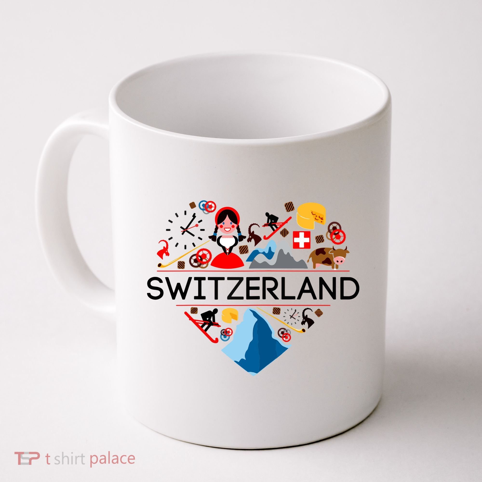 SWITZERLAND LOVE | | Illustrated Swiss Symbol, Alpine Coffee Mug