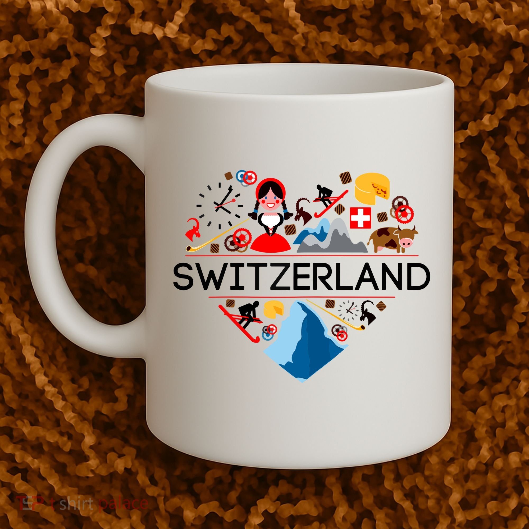 SWITZERLAND LOVE | | Illustrated Swiss Symbol, Alpine Coffee Mug