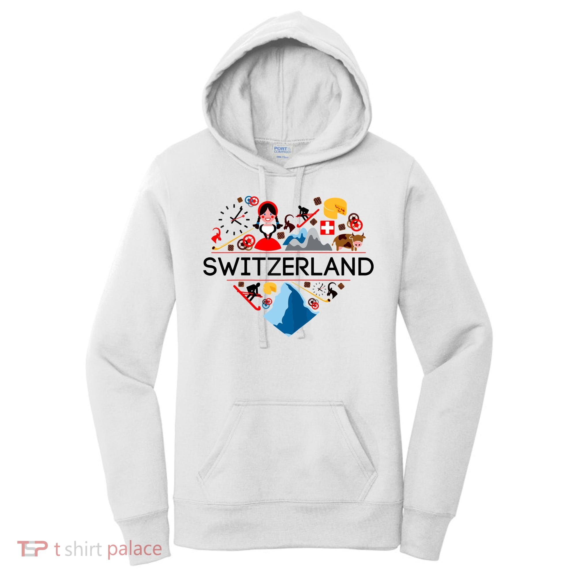 SWITZERLAND LOVE | | Illustrated Swiss Symbol, Alpine Women's Hoodie