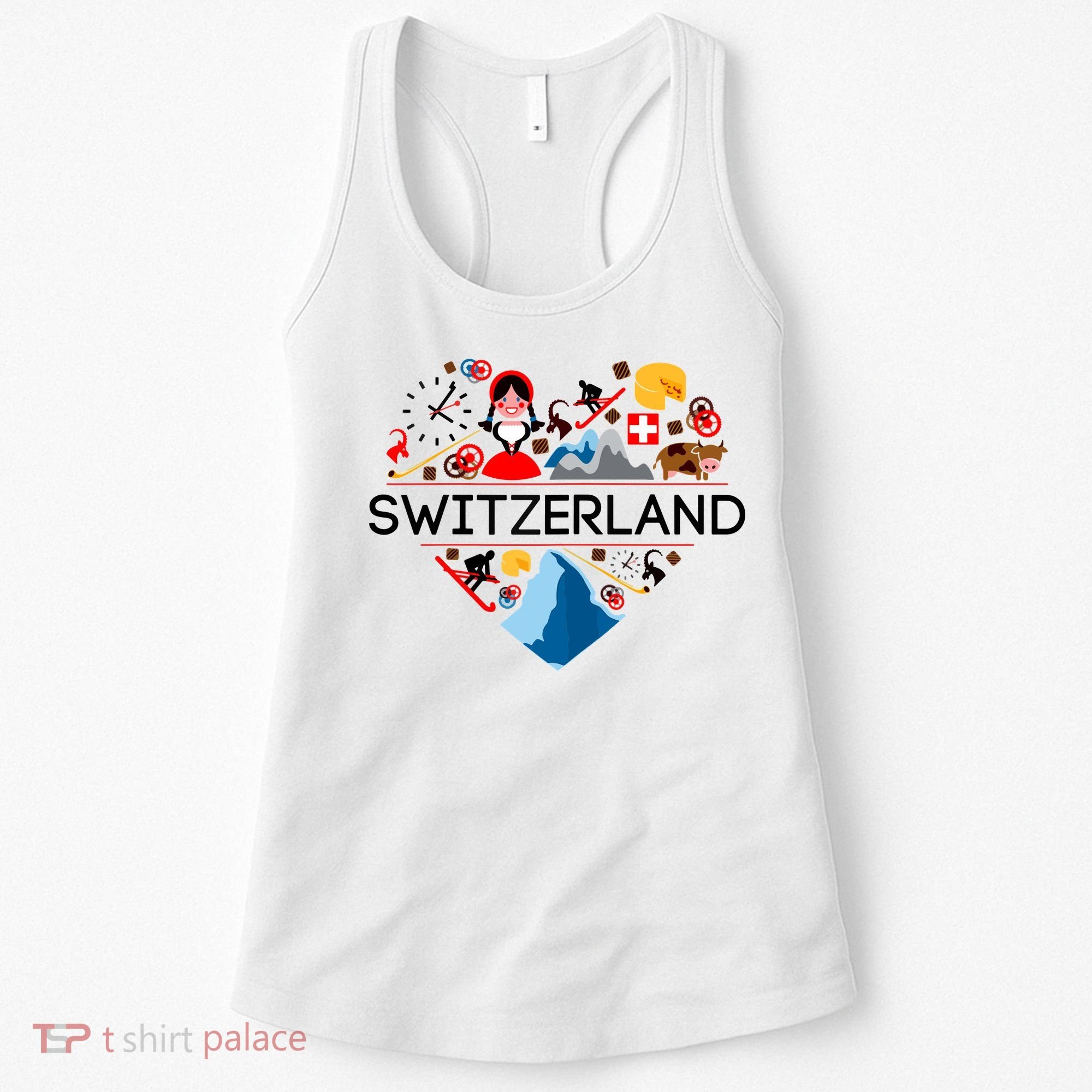 SWITZERLAND LOVE | | Illustrated Swiss Symbol, Alpine Women's Tank Top