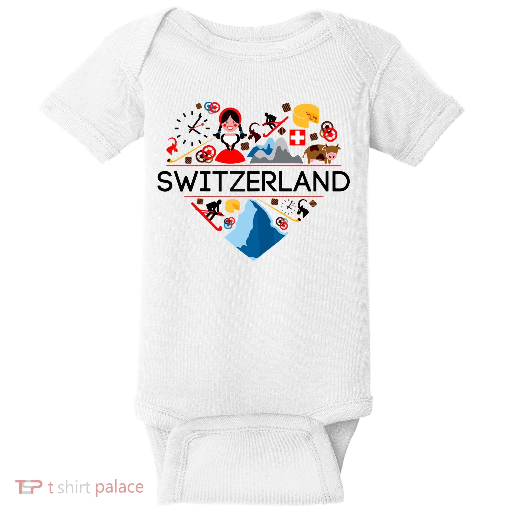 SWITZERLAND LOVE | | Illustrated Swiss Symbol, Alpine Baby Bodysuit