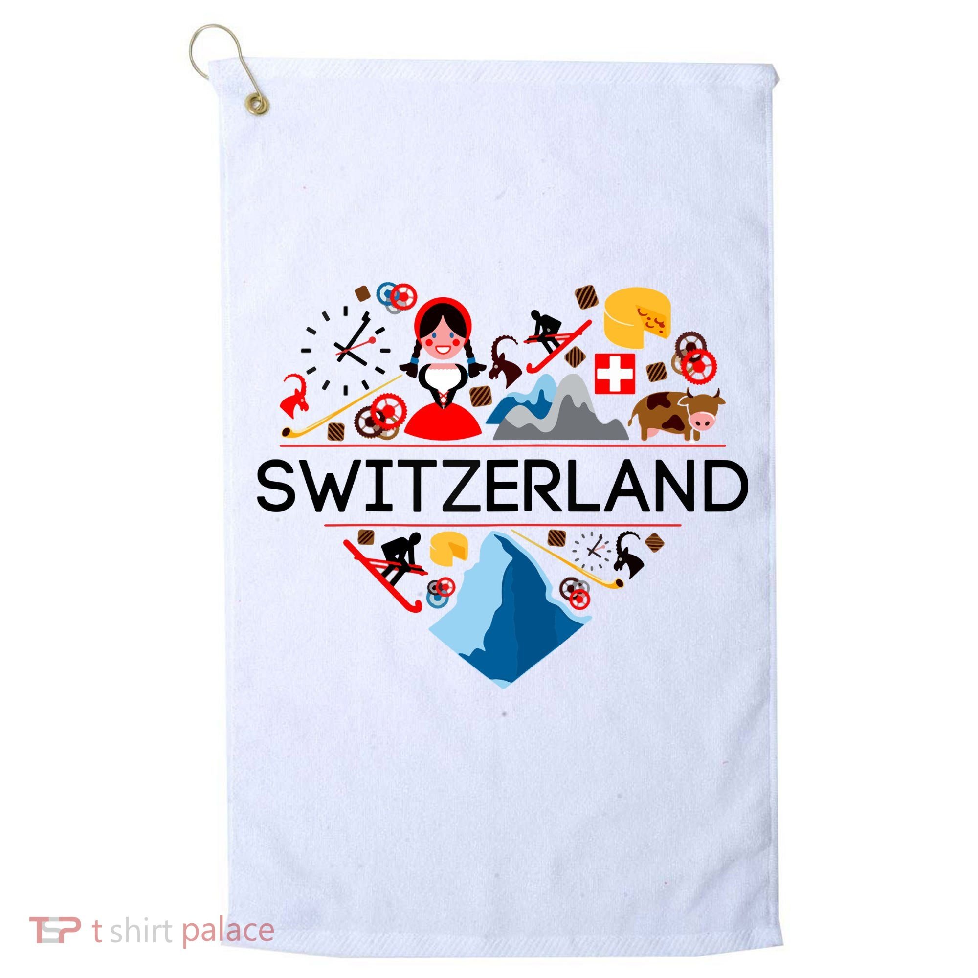 SWITZERLAND LOVE | | Illustrated Swiss Symbol, Alpine Golf Towel