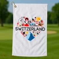 SWITZERLAND LOVE | | Illustrated Swiss Symbol, Alpine Golf Towel thumb 1