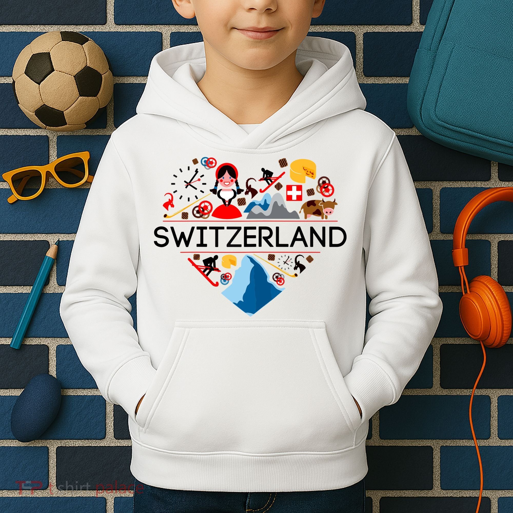 SWITZERLAND LOVE | | Illustrated Swiss Symbol, Alpine Kids Hoodie