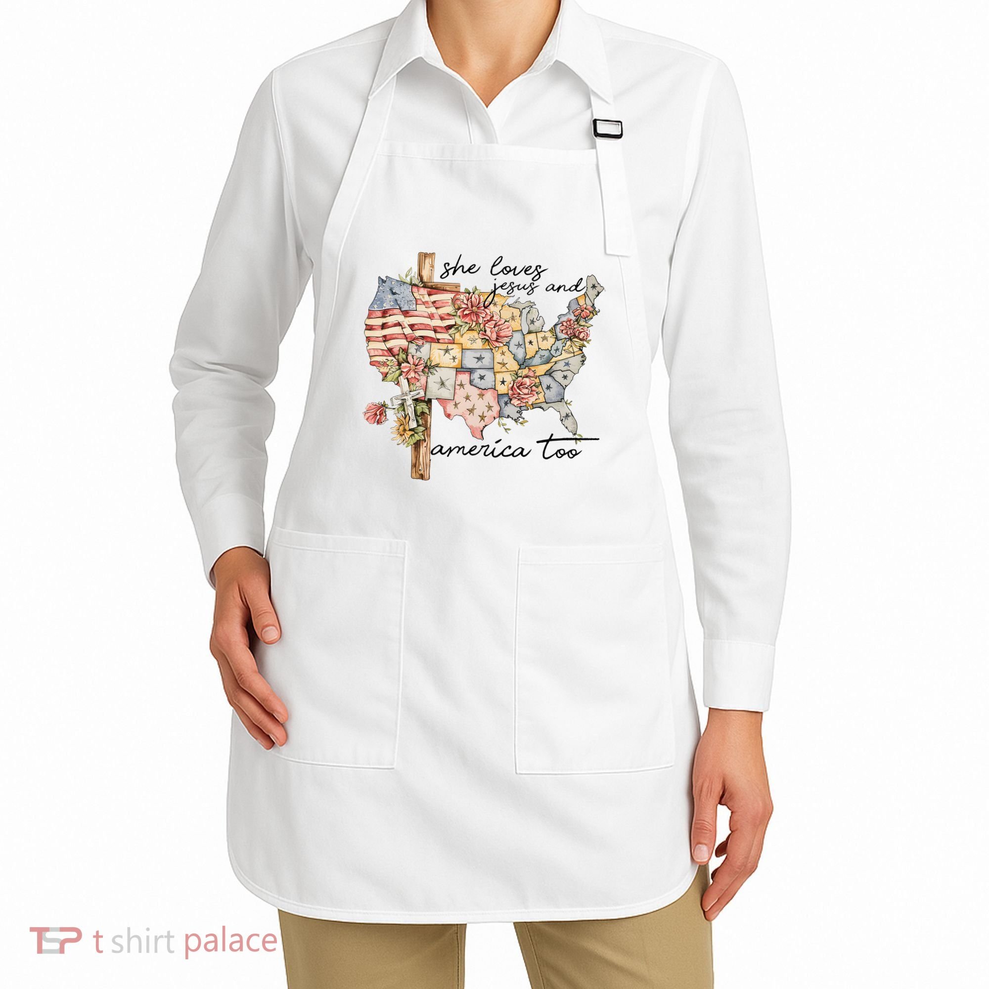 She Loves Jesus And America Too Usa Map Apron