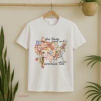 She Loves Jesus And America Too Usa Map T-Shirt thumb 2