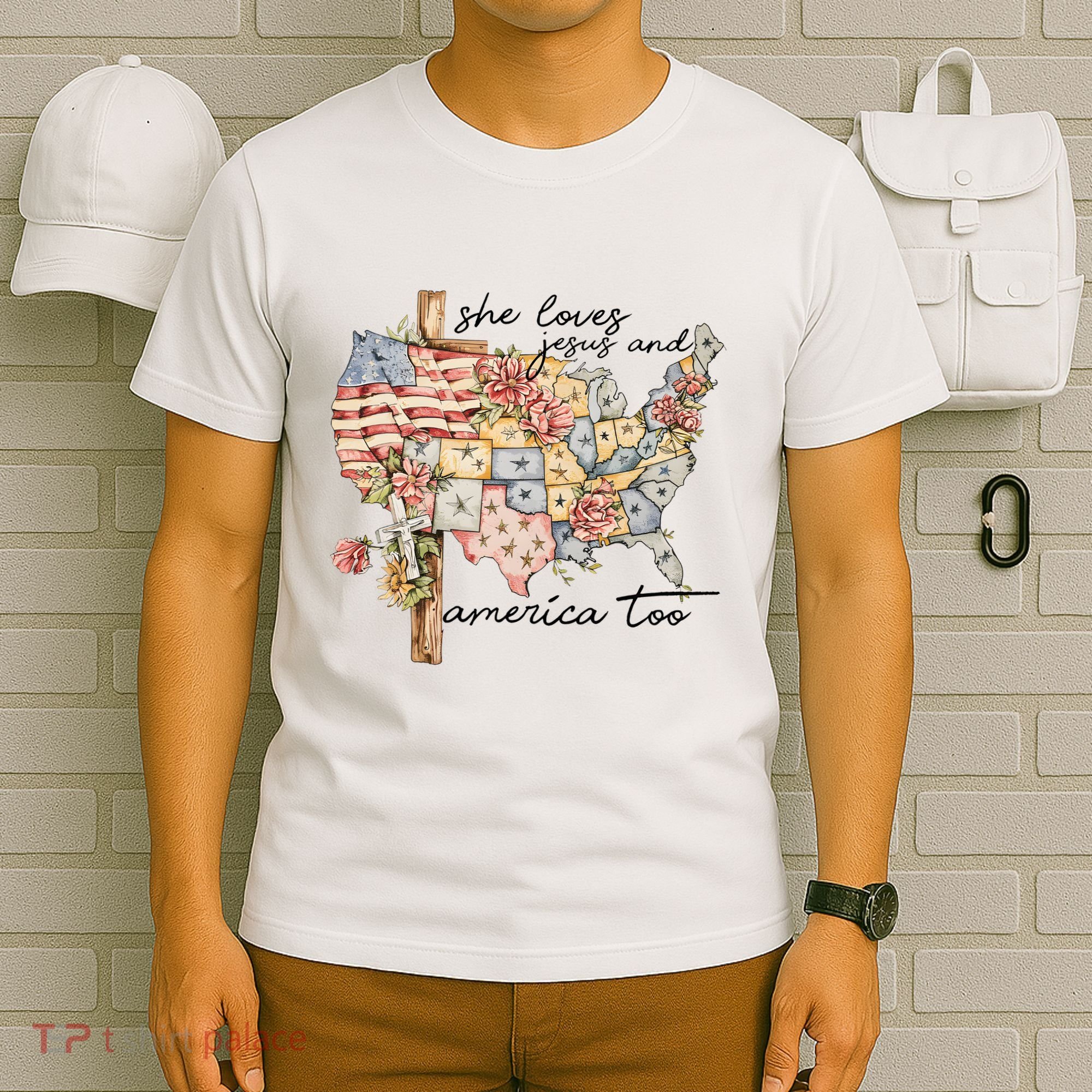 She Loves Jesus And America Too Usa Map T-Shirt