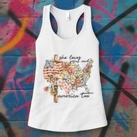 She Loves Jesus And America Too Usa Map Women's Tank Top thumb 3