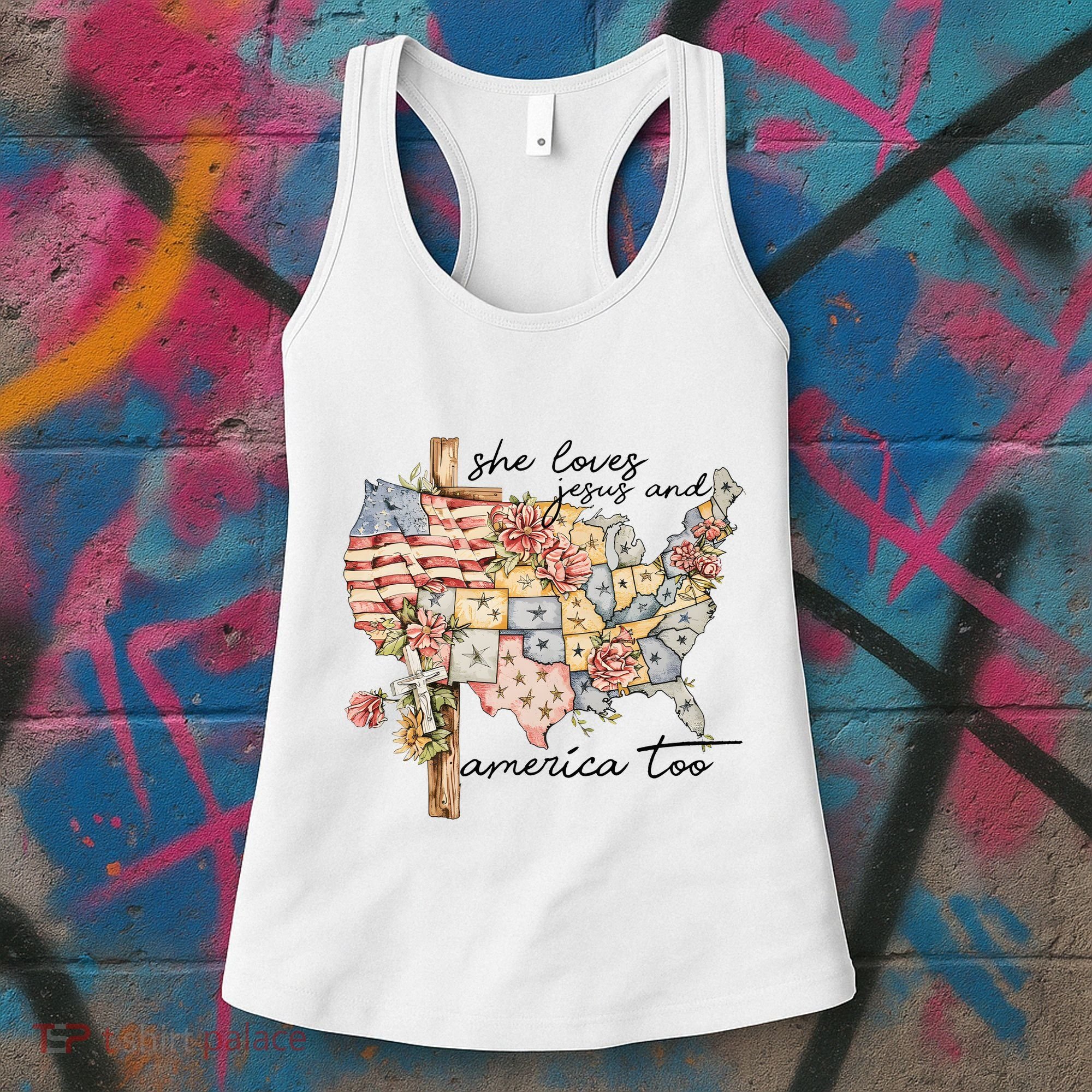 She Loves Jesus And America Too Usa Map Women's Tank Top