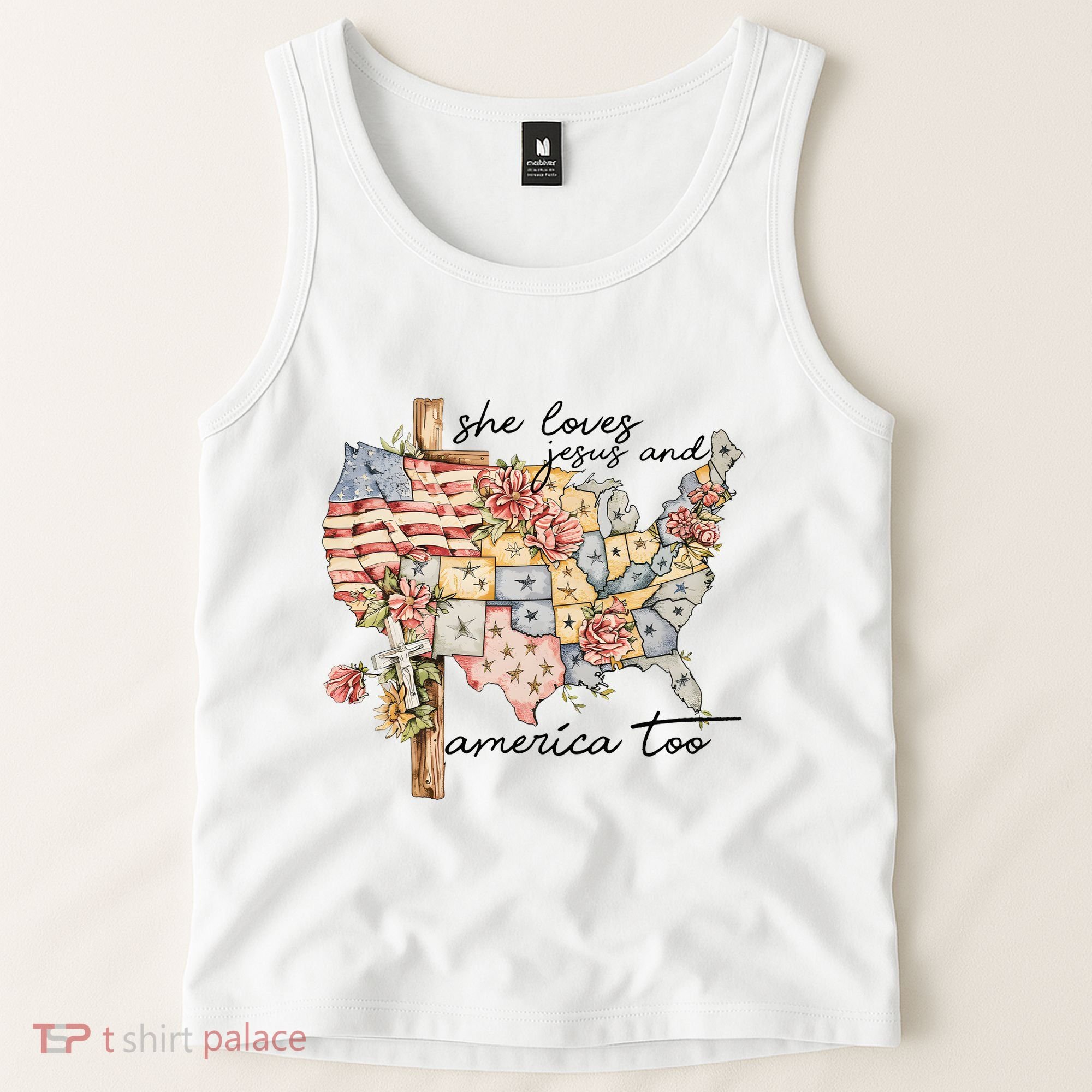 She Loves Jesus And America Too Usa Map Tank Top