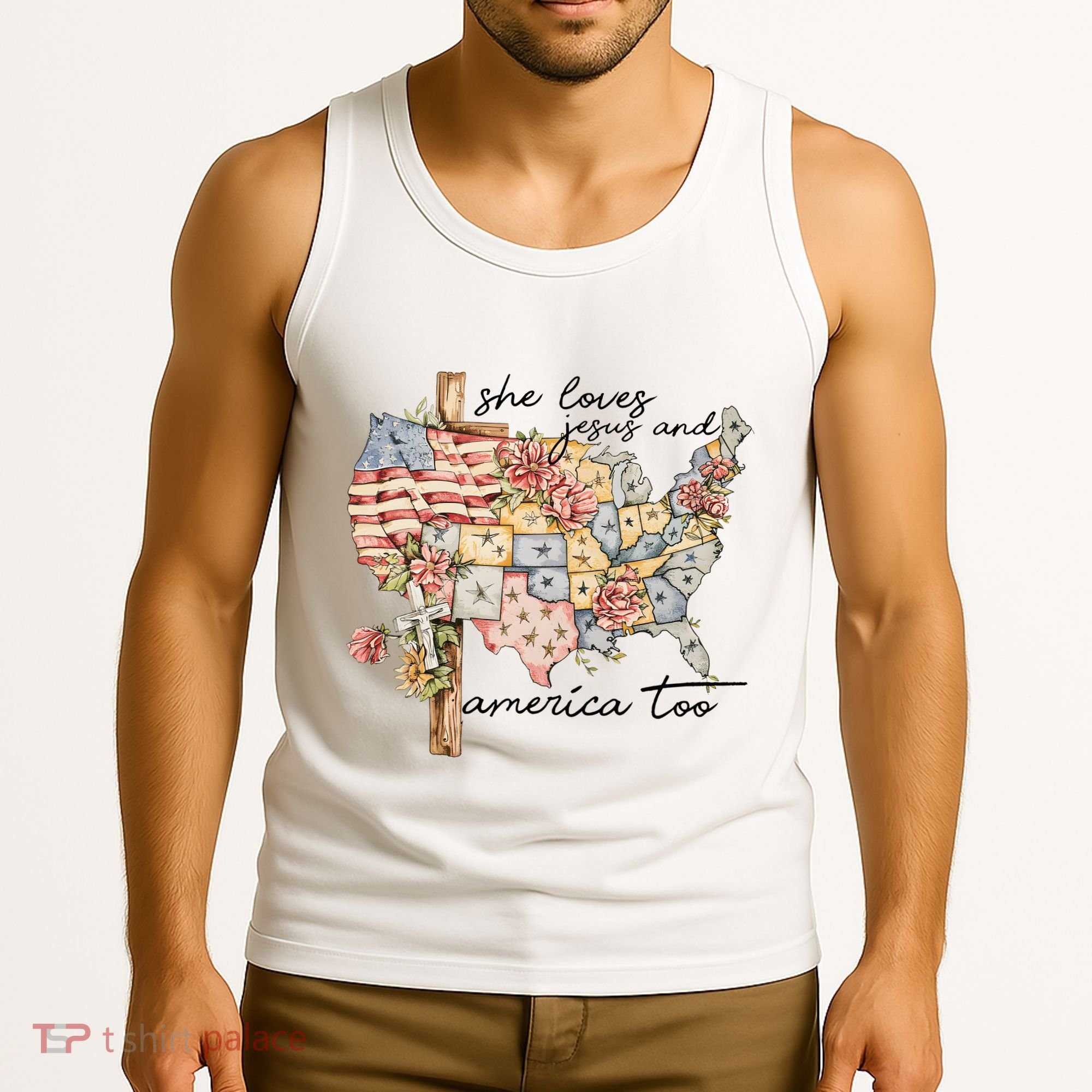 She Loves Jesus And America Too Usa Map Tank Top
