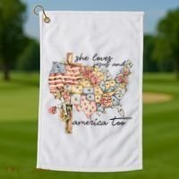 She Loves Jesus And America Too Usa Map Golf Towel thumb 1