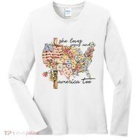 She Loves Jesus And America Too Usa Map Women's Long Sleeve Shirt thumb 0
