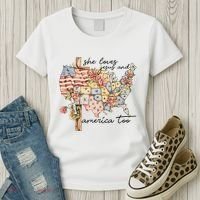 She Loves Jesus And America Too Usa Map Women's T-Shirt thumb 3